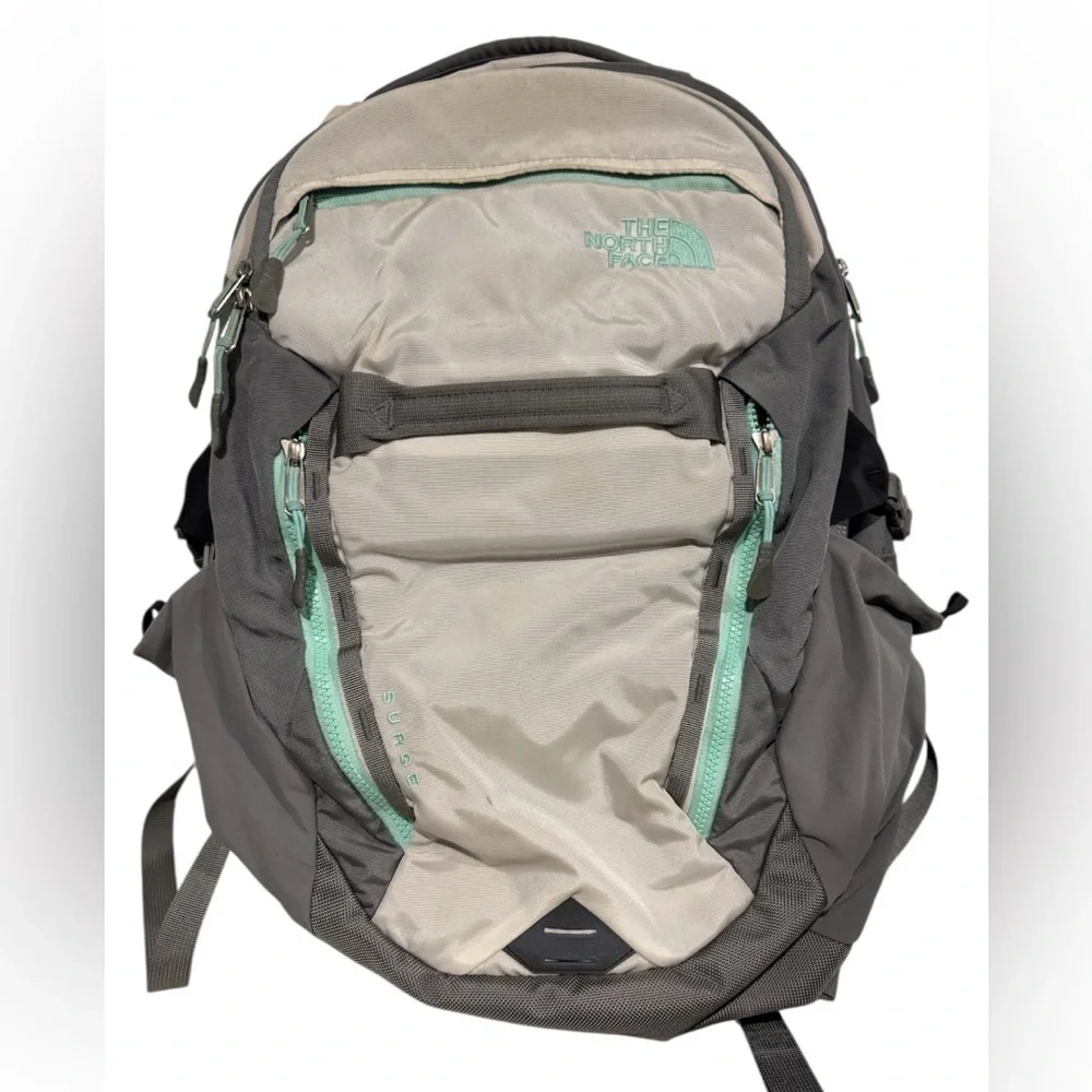 The North Face Women's Surge Laptop Backpack Light Gray Teal